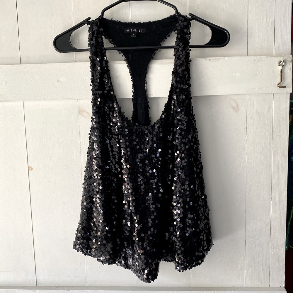 Black Sequin Trapeze Racer-Back Top